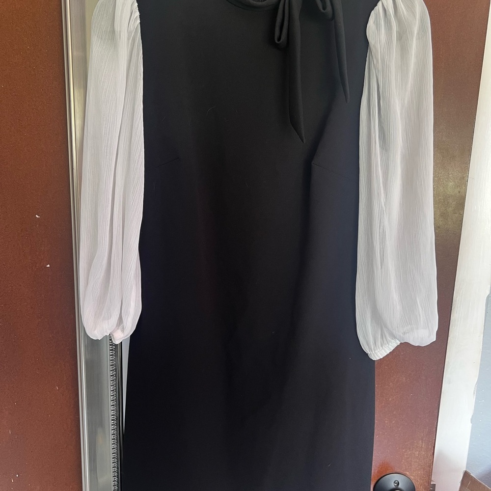 Calvin Klein Black and White Tie Front Sheath Dress